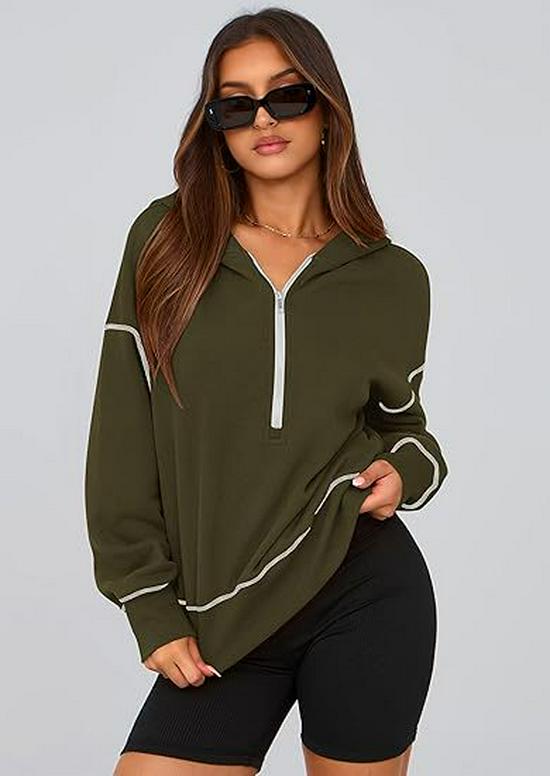 Women's Cropped Half Zip Hooded Sweatshirt - Autumn Winter Fashion 2025