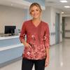 Women's Floral Print Scrub Top with V-Neck, Pockets, Side Slits and 3/4 Sleeves