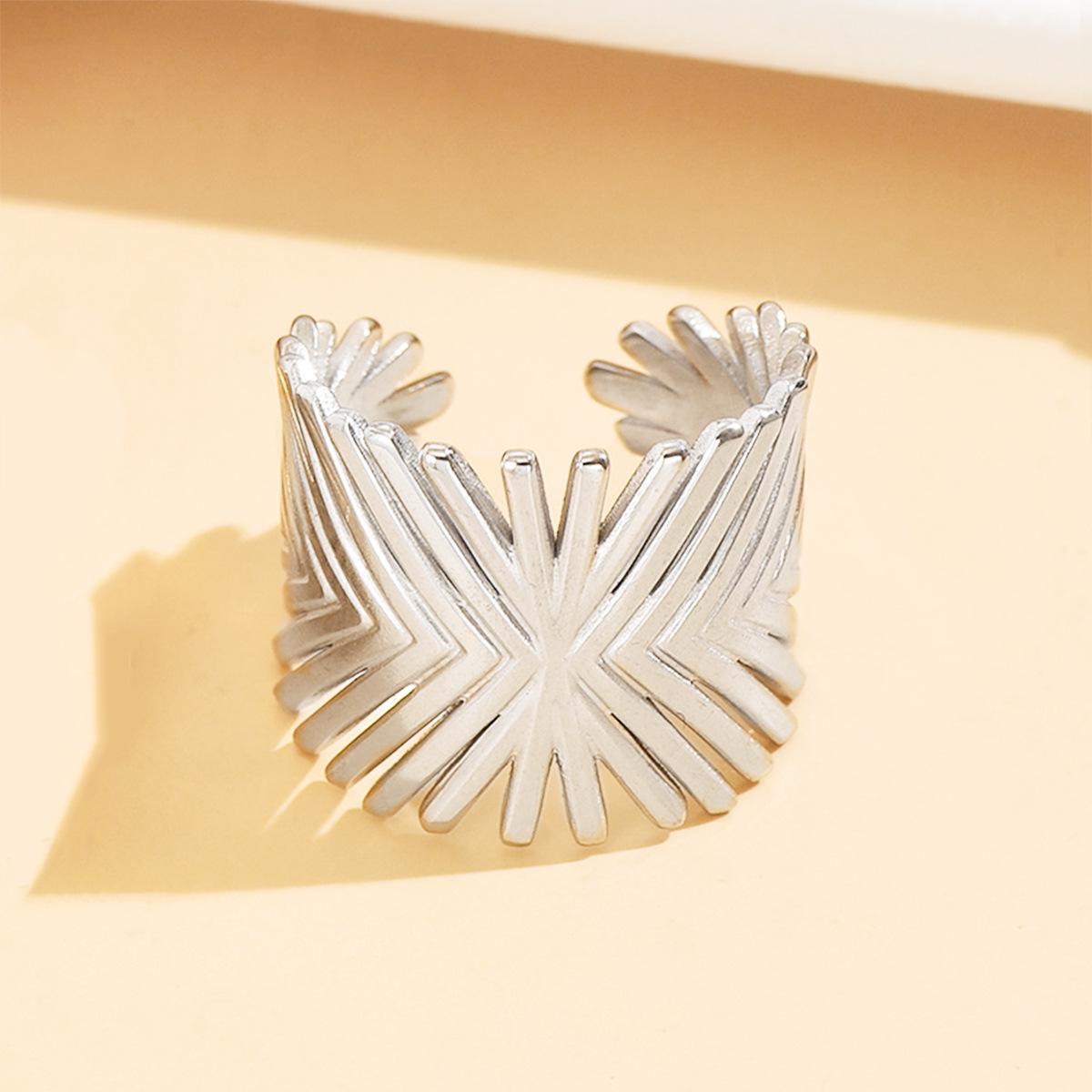 Geometric Lines Patchwork Stainless Steel Adjustable Ring - Bold European & American Style
