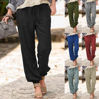 Women's New Summer Lace-up Trousers Solid Colour Stretch Drawstring Pockets Casual Trousers for Women