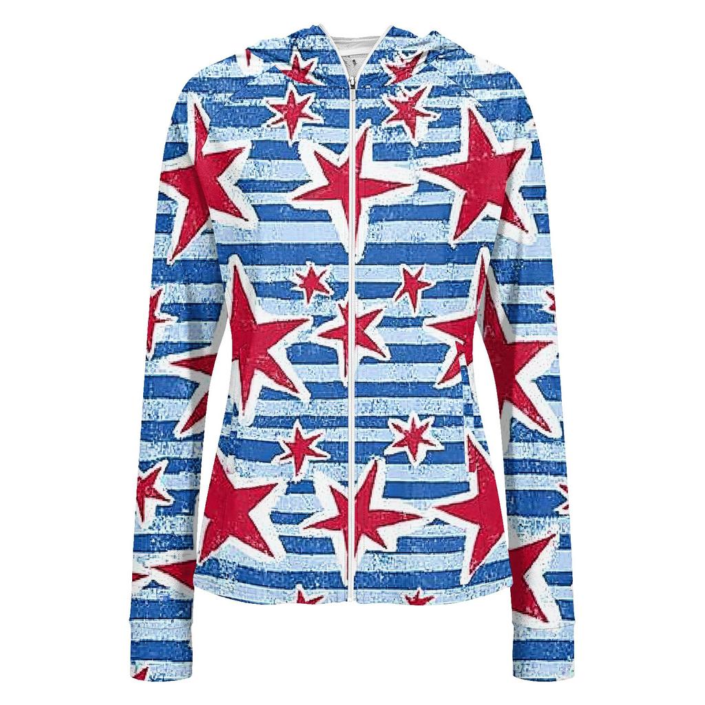Women's Lightweight Long Sleeve Zip Up Hoodie with Pockets and Printed Design Sun Protection Jacket for Outdoor Activities