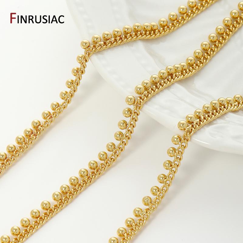 18K Gold Plated Brass Beaded Link Chain For Jewelry,3mm Bead Curb Chain for DIY Necklaces Bracelet Making Accessories