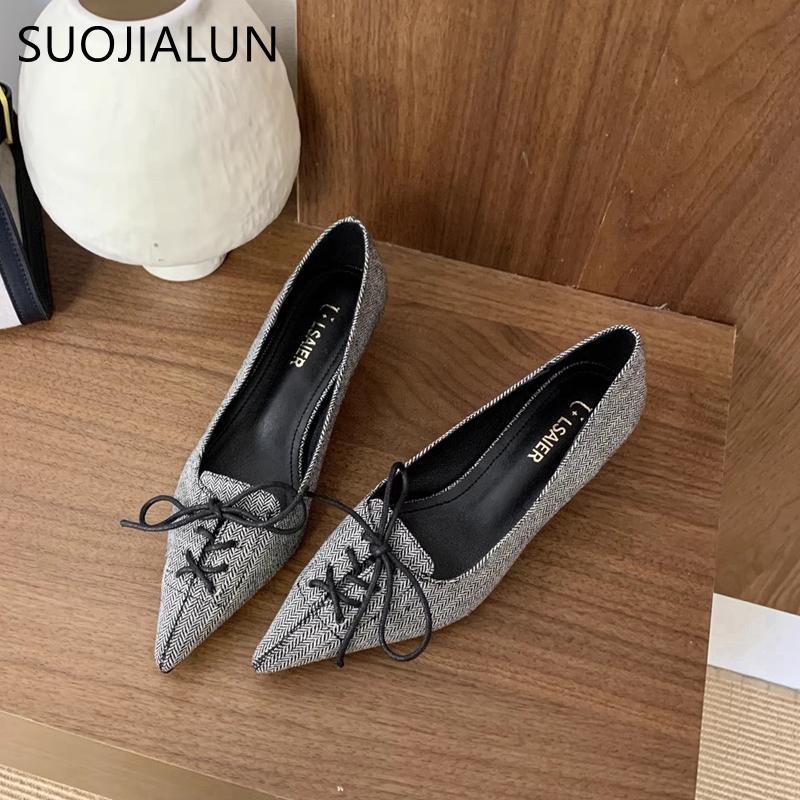 Fashion SUOJIALUN 2025 New Brand Women Pumps Shoes Fashion Pointed Toe Slip On Ladies Elegant Single Shoes Thin Low Heel Pumps Shoes