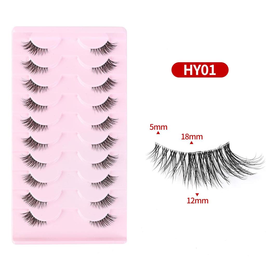 Cross-Border Cat-Eye Clear Band False Eyelashes - Natural, Dense, Half-Length with Extended Eye Tail