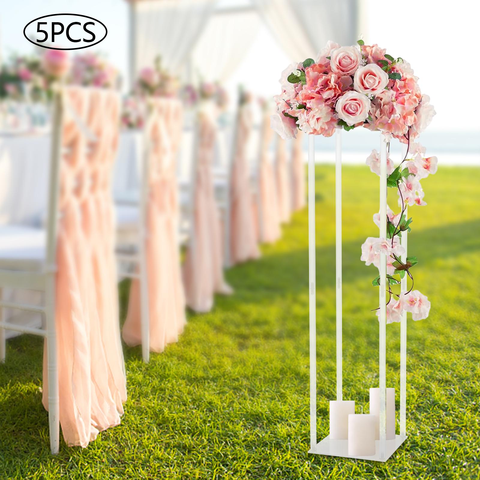 

Set of 5 Modern Clear Acrylic Display Stands, 100cm Tall Wedding Geometric Column, 25x25cm Table Centerpiece for Party чистый