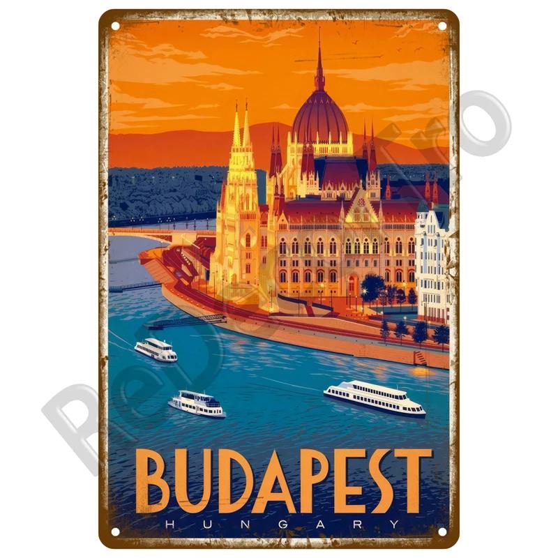 Vintage Metallschilder mit Sommerstrand, berühmte Stadtlandschaft, Poster, Blechschild, Retro-Wandkunst, Dekor für Wohnzimmer, Zuhause, Meer