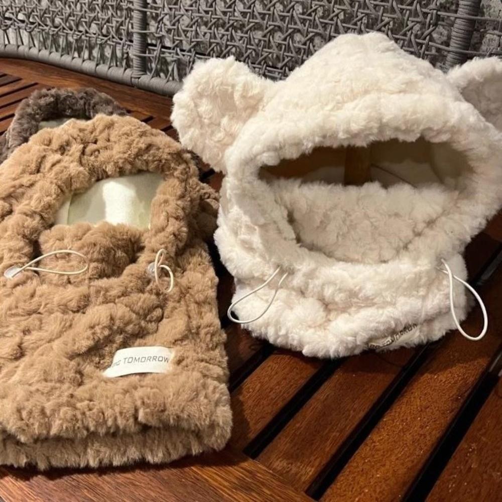 One-Piece Earflap Bonnet Hat Windproof Girl's Hat Hooded Scarf Cute Winter Plush Hat