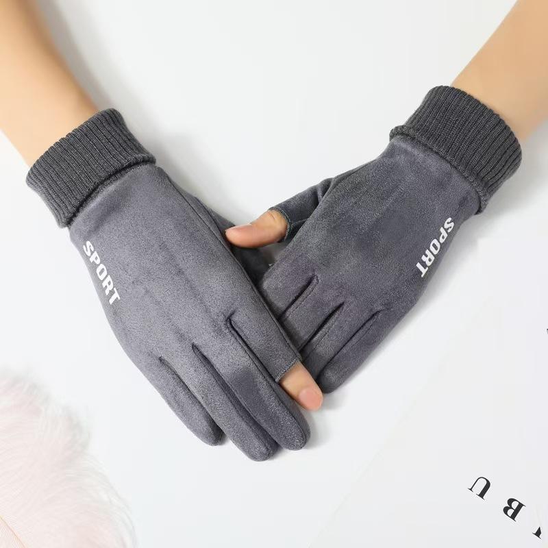 Suede gloves men's and women's season outdoor velvet thickened warm non-slip takeaway rider gloves
