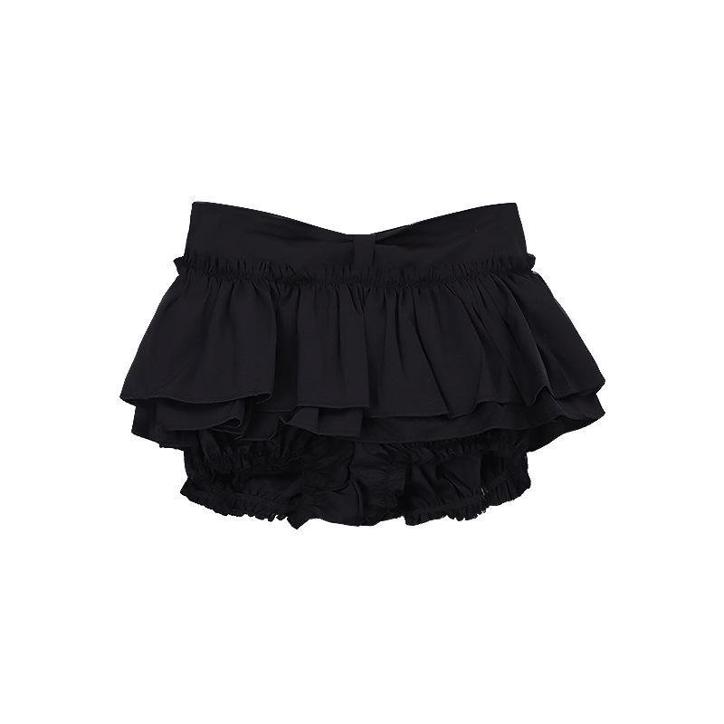 Sweet Black Ballet-Style Skirt for Women, New Summer 2025 High-Waist Design, Short with Wooden Ear Accents