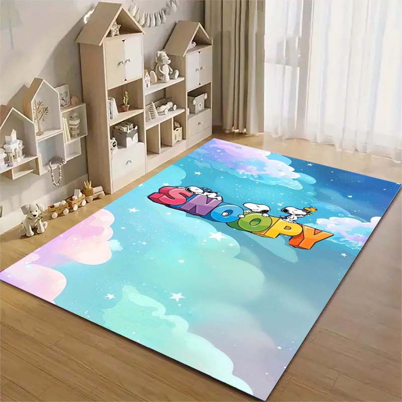Cute Snoopy print decorative rug, perfect for home, bedroom, bedside, or office use, including swivel chairs.