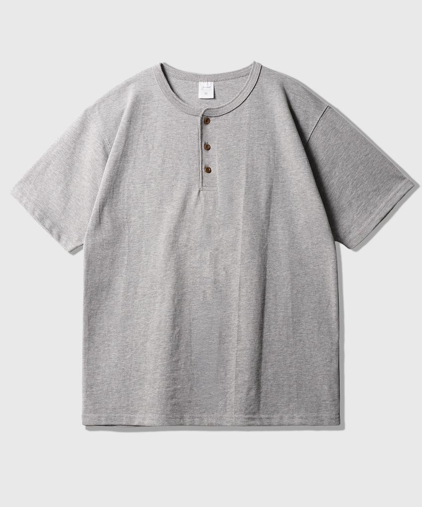 JEMUT Round Henley Neck Short Sleeve T-Shirt Gray Kjst2707