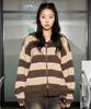 Xtonz Xtk108 Trist Stripe Mohair Knit Zip-Up Hoodie (Brown)