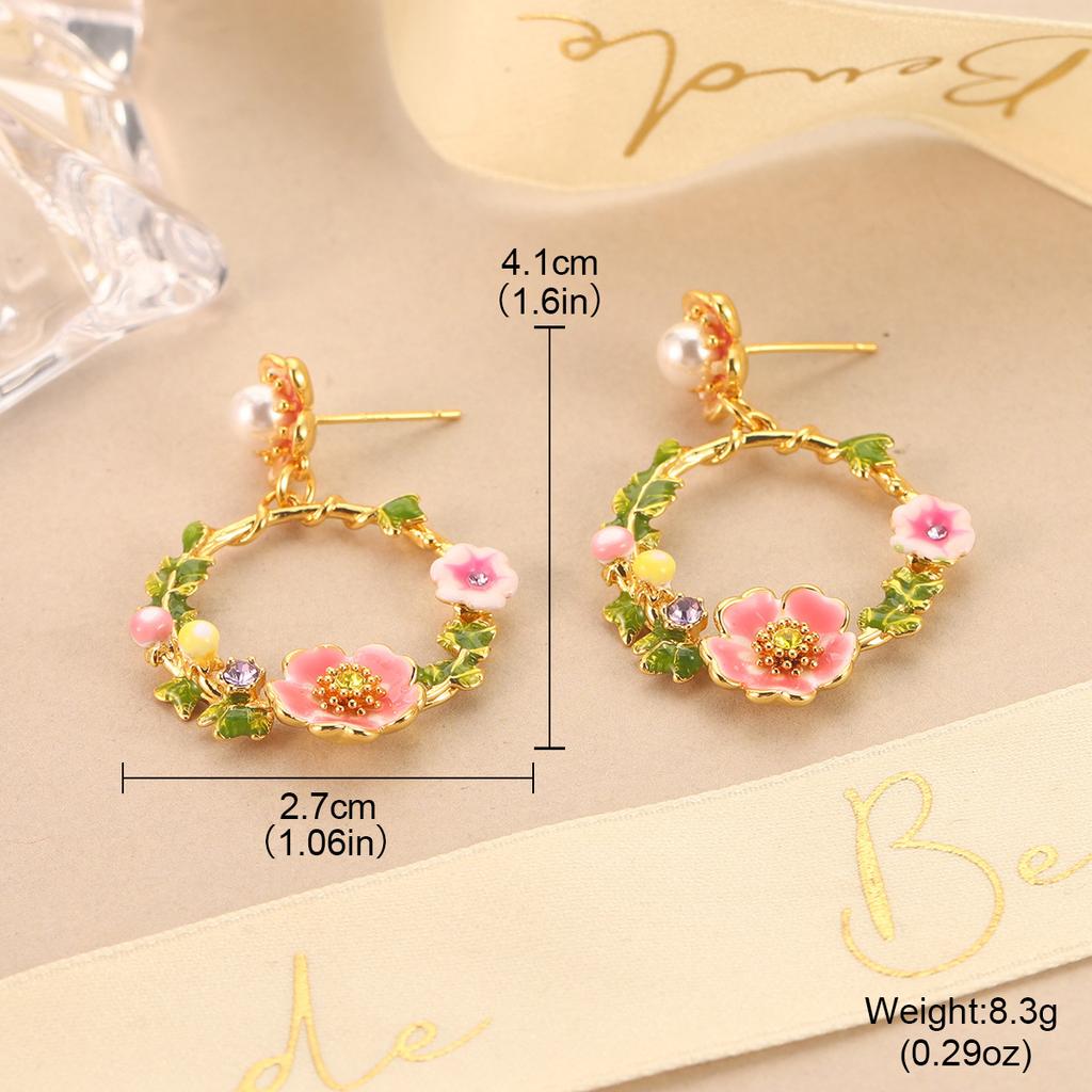 Retro Flower Earrings Femininity Colored Earrings Enamel Color Dripping Oil Summer New Literary Jewelry
