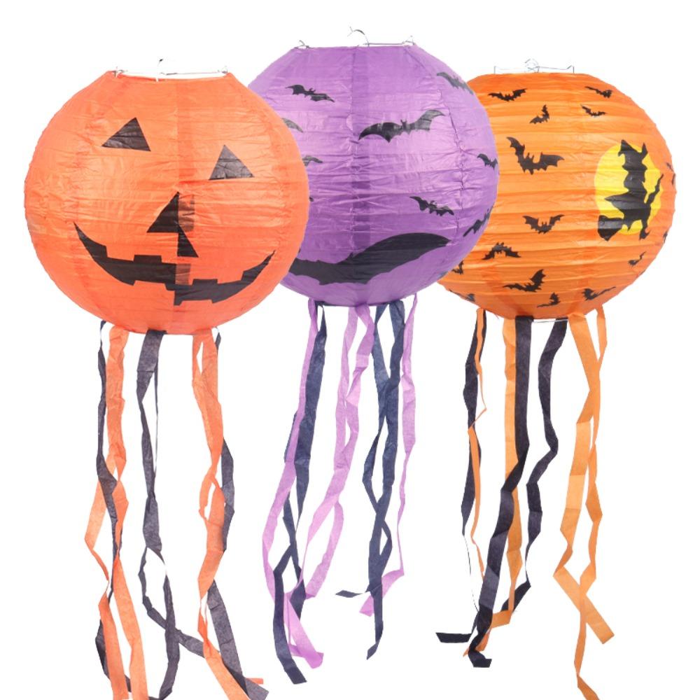 With Tassel Halloween Paper Lanterns Festival Prop Spider Bat Pattern Pumpkin Lamp Horror Atmosphere Hanging Ornaments