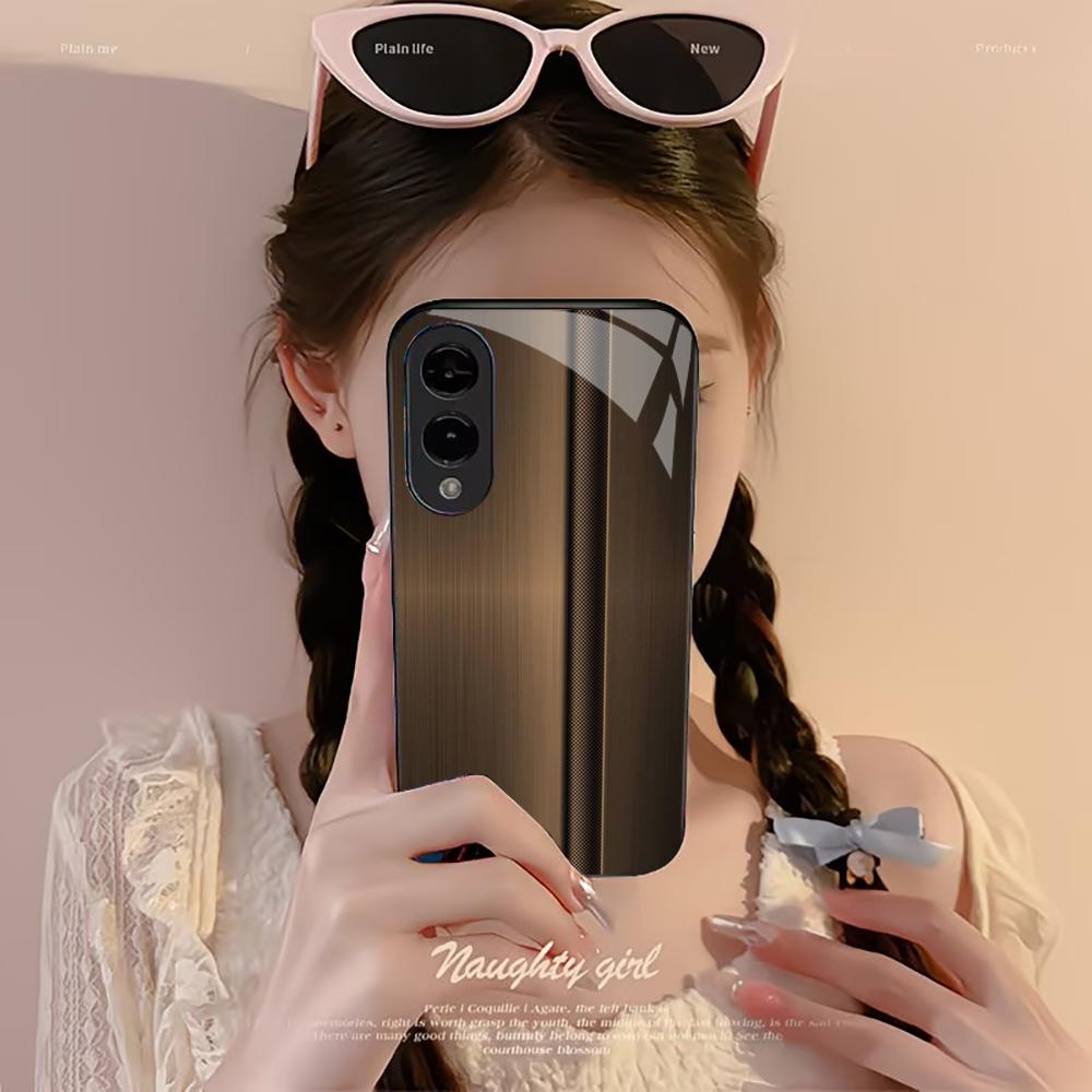 Brown Stripes Business PhoneCase Glass PhoneCase for Samsung Galaxy S26 S25 S24 S23 S22 S21 FE Ultra Plus Scratch Proof Smooth