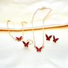 5 Pieces Gold Color Lady Enamel Butterfly Pendant Fashion Accessories Simple Necklace Bracelet Ring Earrings Party Zircon Set
