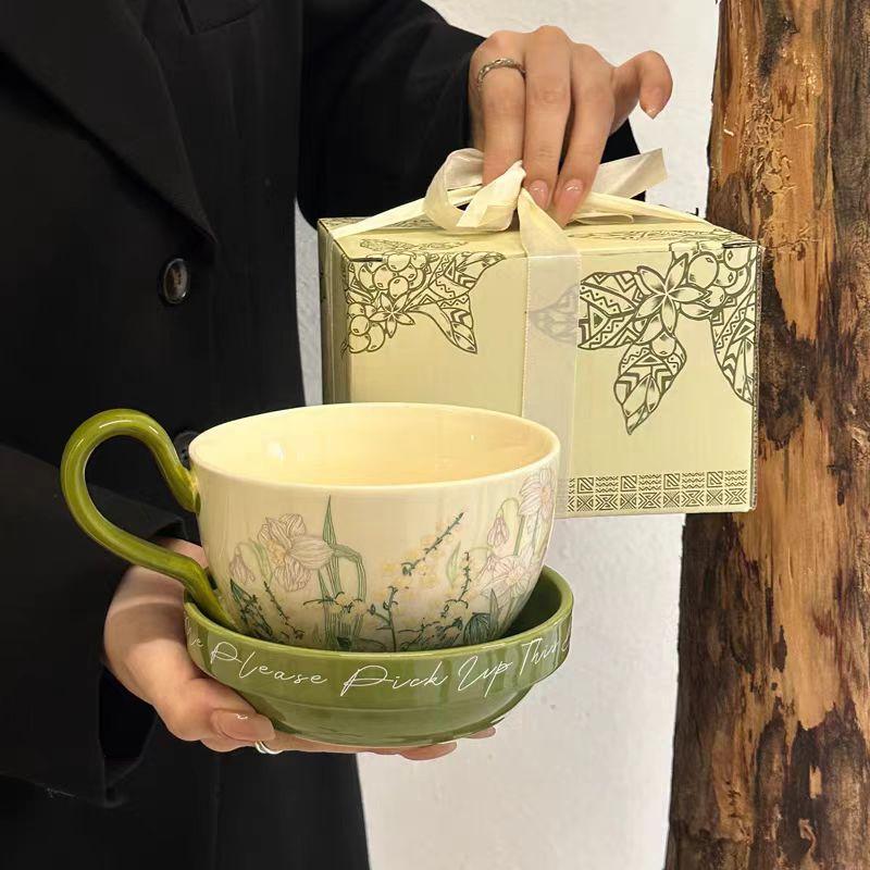 Retro Pastorale Kaffeetasse Untertasse Mit Deckel Große Keramiktasse Nachmittagstee Kaffee Wasserbecher Souvenir