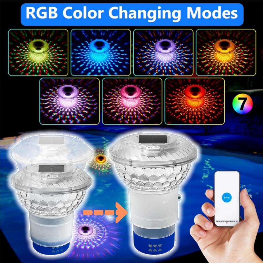 Solar Pool Chlorine Floater with Colorful Lights Floating Pool Chlorine Dispenser Chlorine Tablet Floater for Nighttime Ambiance