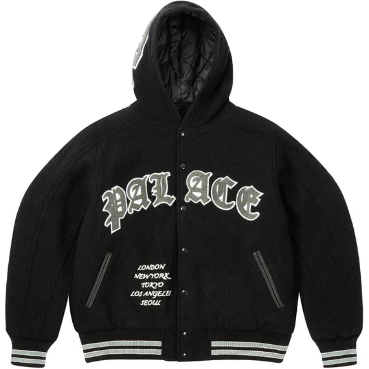 Palace Hooded Varsity Jacket Black Unisex Outerwear P27JK023