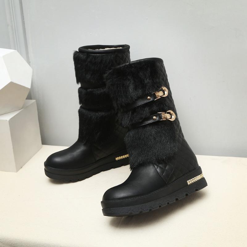 Waterproof Winter Shoes Women Platform Snow Boots Warm Fur Plush Casual Wedge Mid-Calf Boots Girls Black White Shoes Ladies33-43