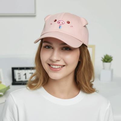 Fashion Embroidery Sunshade Duckbill Caps Adjustable Cartoon Sunshade Hat Pink Pig Baseball Cap for Women