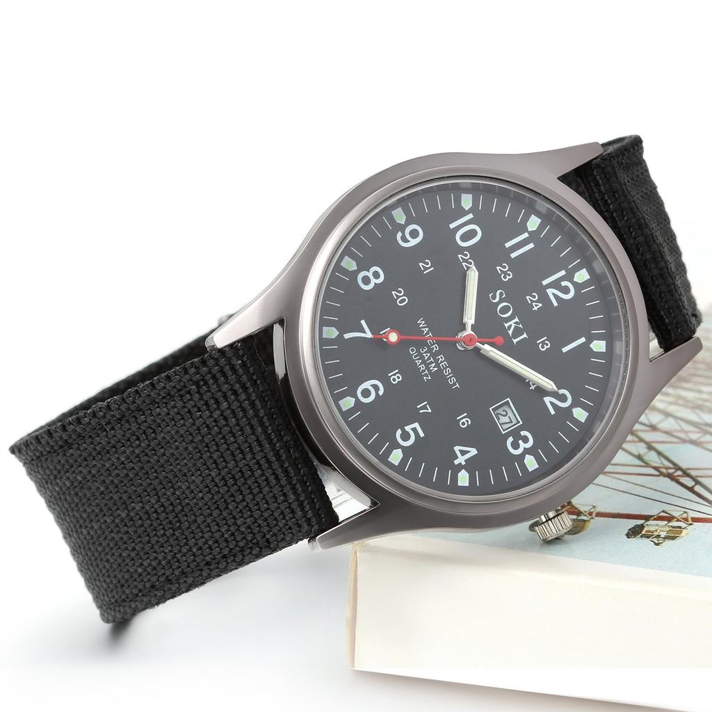 Calendar Luminous Analog Simple and Stylish Sports Quartz Black Nylon Fashion Accessory A Great Gift for and Day Men's Antique-Style Watch,