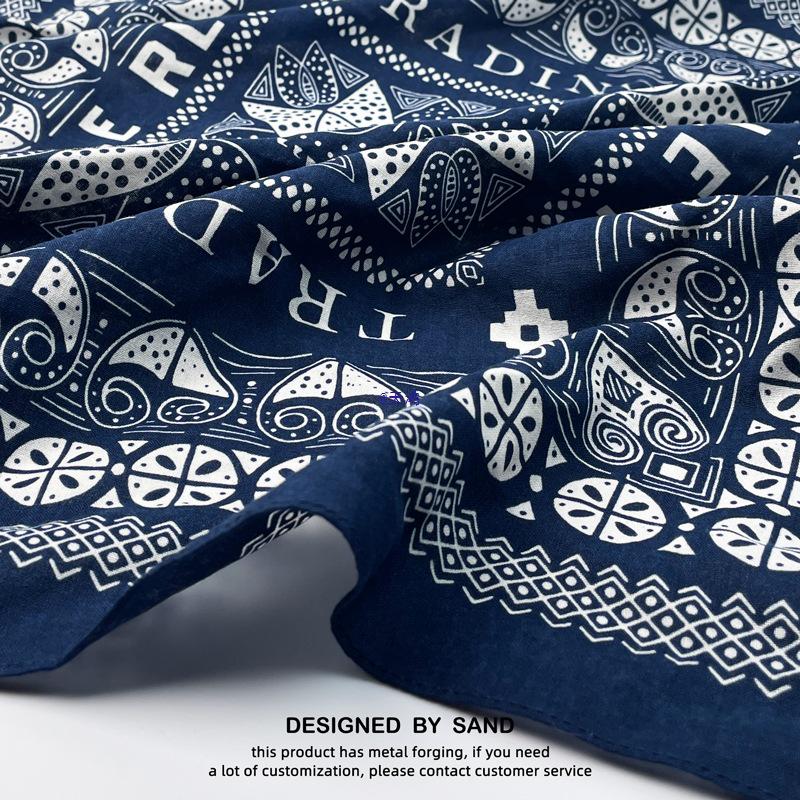 Men's Retro Japanese Indigo Bandana: Trendy Silk Scarf for Street Dance & Hip Hop