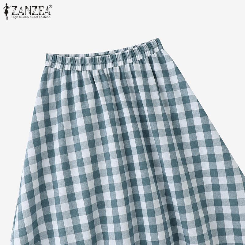 ZANZEA Falda Plaid Casual para Mujer con Cintura Elástica, Volantes y Corte Holgado en A