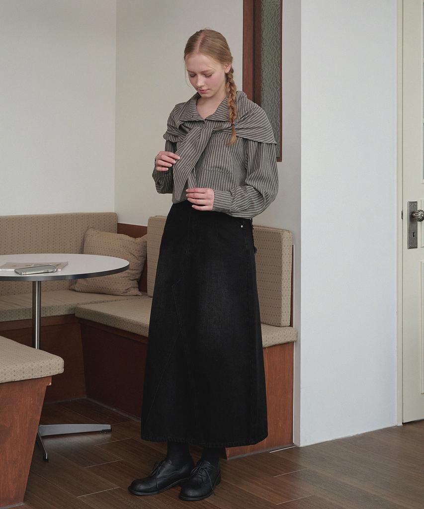 MICANE Finley Fringe Denim Long Skirt