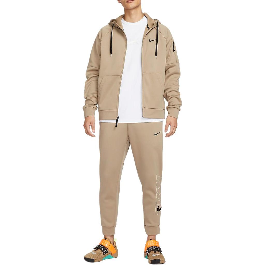 Nike Therma FIT Solid Color Fleece Lined Full Zipper Thermal Hooded Cardigan Sweatshirt Men's Khaki DQ4831-247