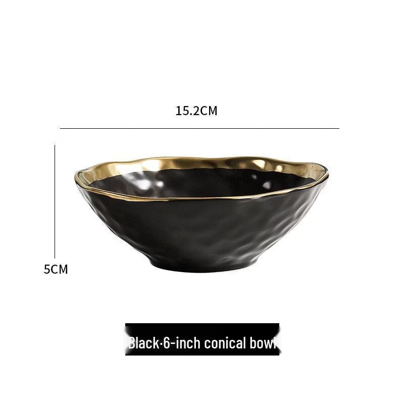 Абай Золотой Ободок Черные Керамические Пиалы для Риса (Набор из 2)