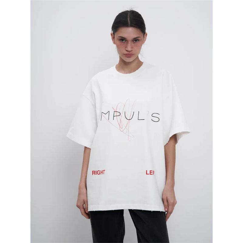 

Трендовая европейская футболка оверсайз с графикой в стиле тяжелой промышленности, с коротким рукавом XL белый