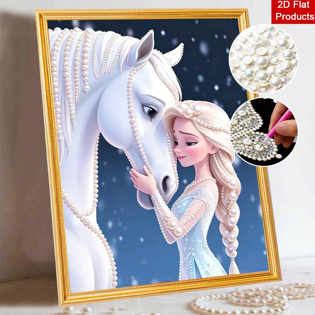 Disney Pearl Painting Frozen Elsa and Her Pony Nook 5D DIY Pearl Picture Crafts for Adults/Beginners Gift Ideas Home Decor
