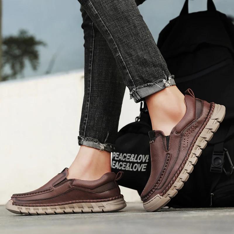 2025 New Men Casual Shoes Handmade Leather Loafers Comfortable Men's Shoes Quality Split Leather Flat Sneakers