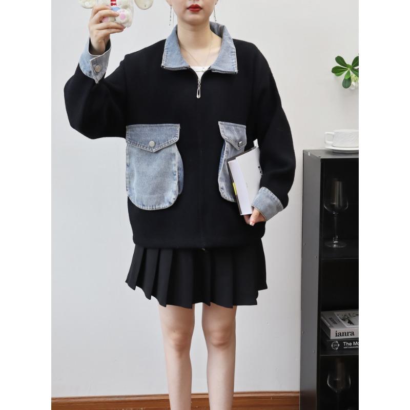 

Кардиган двухсторонний джинсовый вязаный на молнии, осенне-зимний, новый, свободного кроя, куртка-свитер женская average size