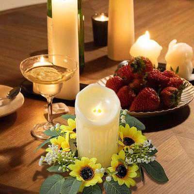 Artificial Sunflower Candle Rings Wreath Decorative Candle Holder for Dining Table Wedding Spring Summer Flower Rings