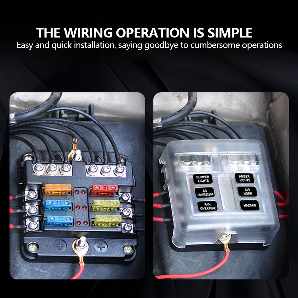 6 Ways Blade Car Fuse Box Holder Universal Marine Boat Fuse Holder Block Warning Indicator 12/36V Power Distribution Panel Board