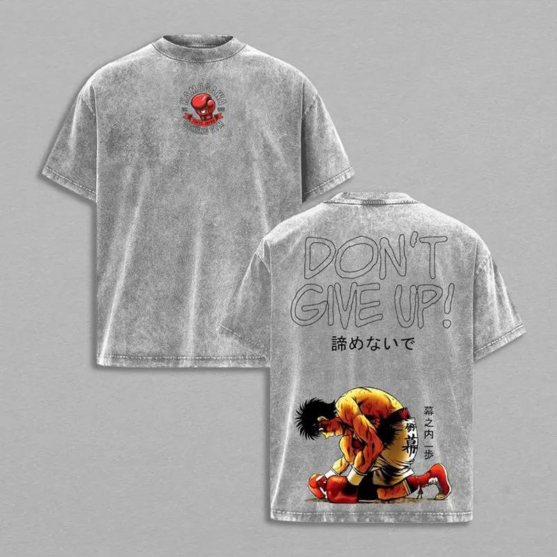 

Manga Hajime no Ippo T Shirt Don t Give Up Printed T-shirt Washed Oversized Tshirt For Men‘s Clothing Summer Cotton Tees Tops S серый