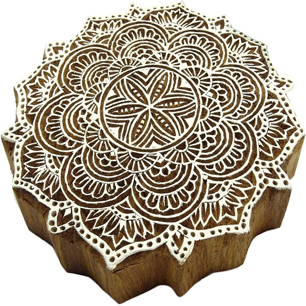 Hand Carved Floral Pattern Textile Wood Stamp Printing Blocks Wooden Block