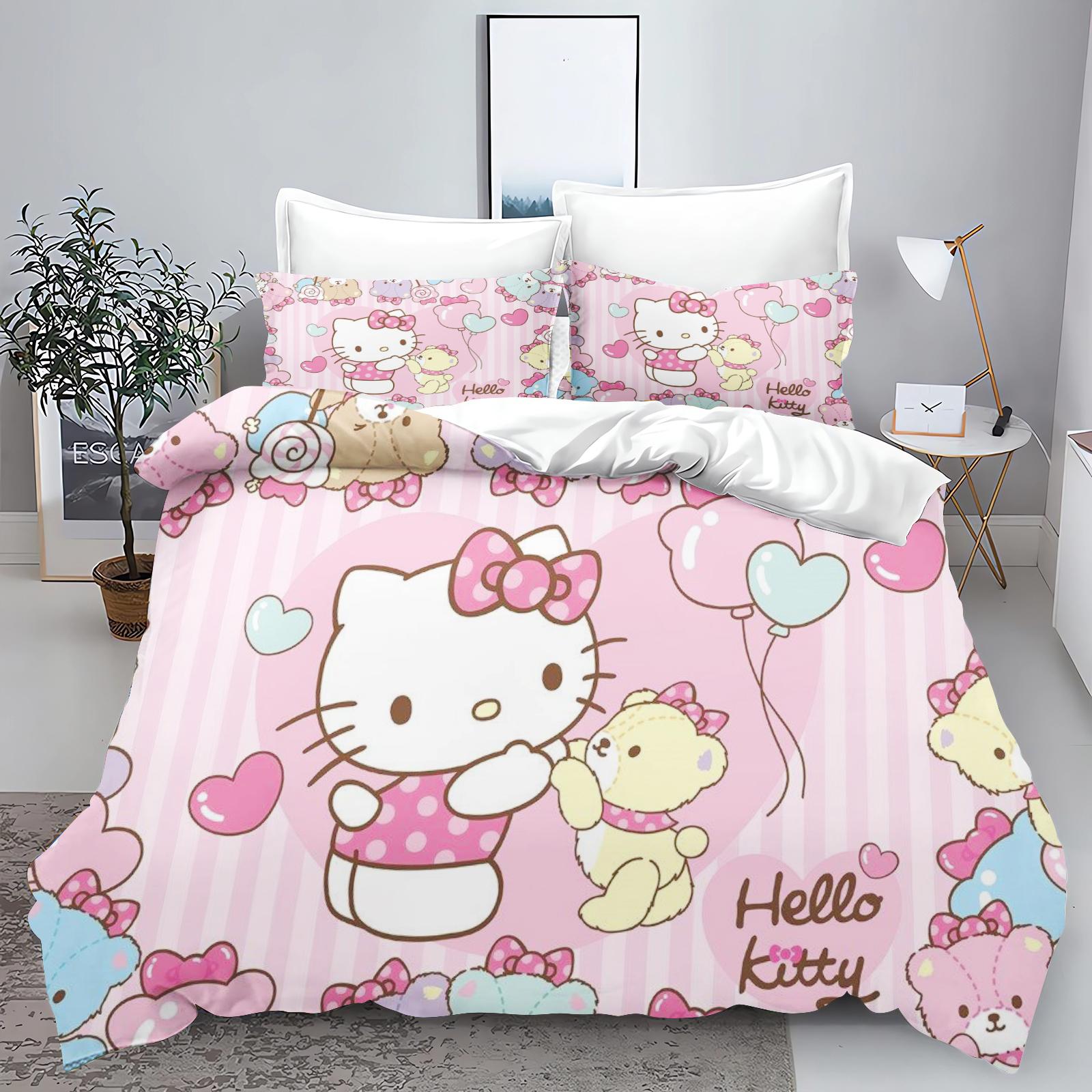 

Дитячий комплект постільної білизни Hello Kitty Набір постільної білизни для дому Розмір Twin 3-різний комплект 1 підковдра Розкішний 100% Поліестер Сучасний з принтом 135x200cm