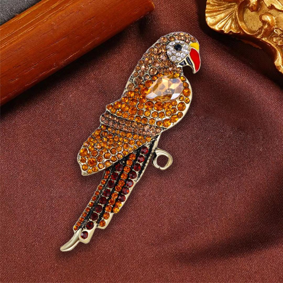

Red vintage parrot brooch versatile animal large corsage bird large garment accessory European fashion exaggerated brooch жёлтый