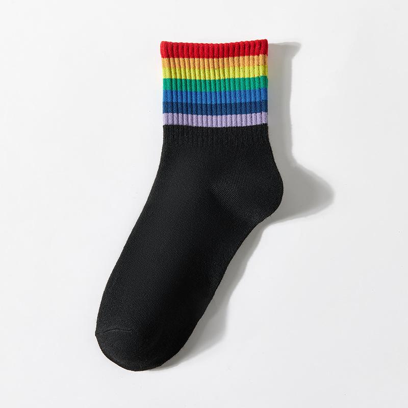Calzini Arcobaleno, Calzini da Donna a Mezza Gamba con Pantaloni a Squalo, Calzini Lunghi da Polpaccio per Primavera e Autunno, Calzini a Strisce alla Moda e Versatili
