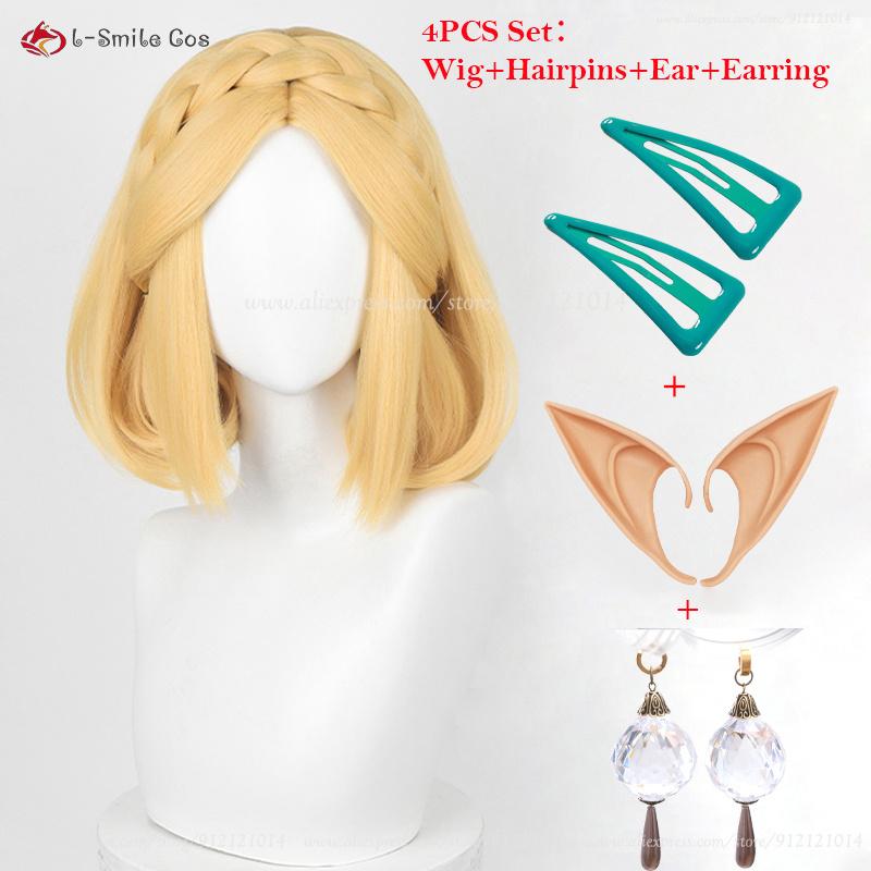 Anime Zelda Cosplay Princess Cosplay Wig 35cm/72cm Golden Yellow Pre Braid Women Wigs Heat Resistant Synthetic Hair + Wig Cap