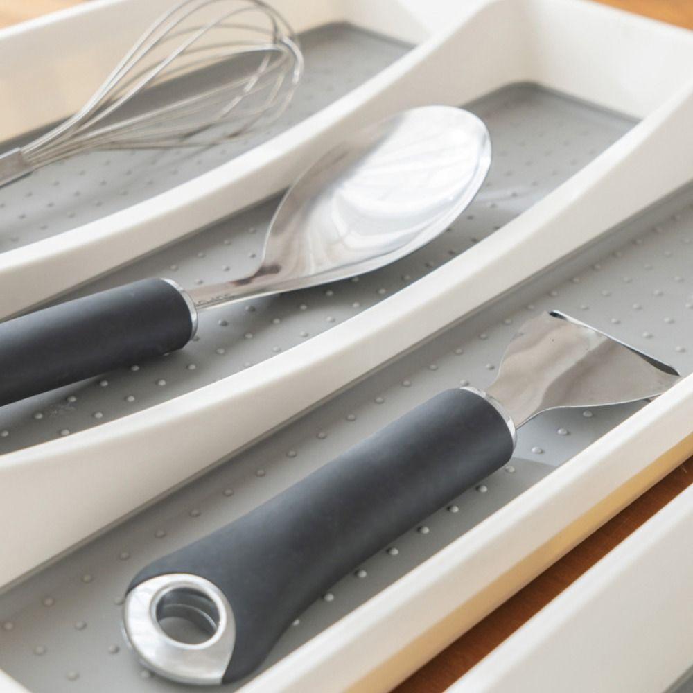 3 Compartments Utensil Organizer Tray Non-Slip Flatware Organizer  Kitchen Drawers