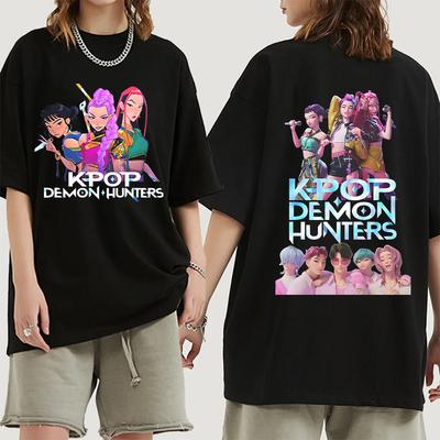 KPop Demon Hunters Round Neck Short Sleeved Summer Loose Sports Casual Top