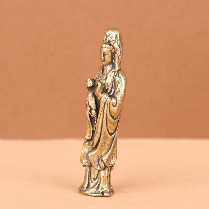 Retro Messing Guan Yin Anhänger Schlüsselanhänger Handpoliert Kupfer Figurinen für Autoschlüssel Rucksack Zubehör Geschenk