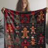 Vintage Christmas Gingerbread Man and Cedar Tree Plaid Print  Blanket for Sofa Bed Office Travel Ideal Gift for Any Occasion