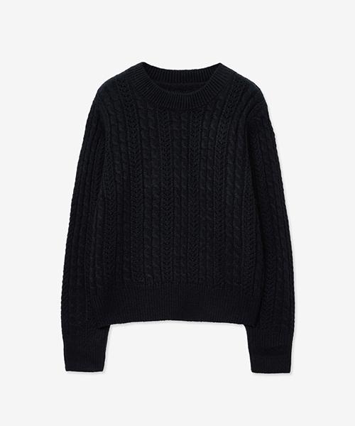 LADY VOLUME Twist Cable Punching Round Knit_Black