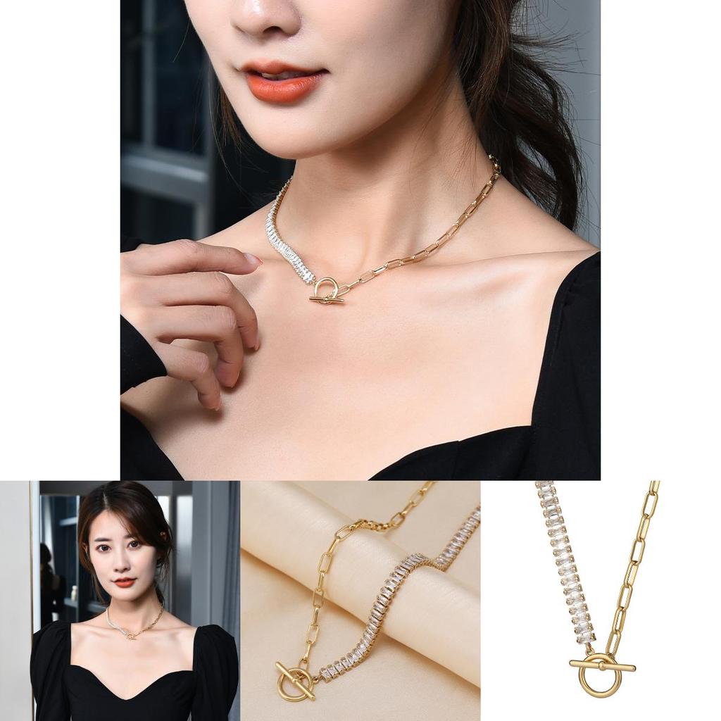 Elegant Asymmetriskt Titanståls Halsband Med Zirkonia För Kvinnor Perfekt För Gåvor