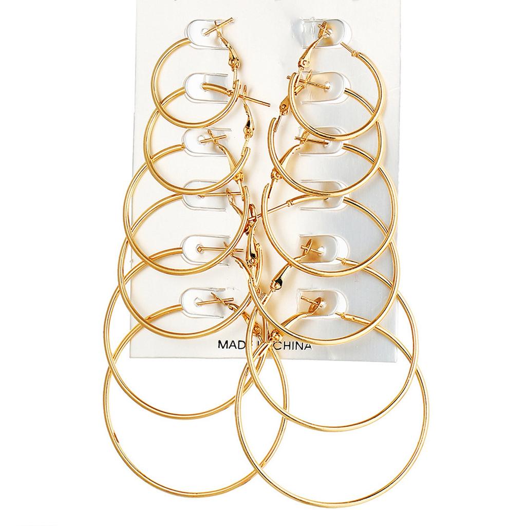 6 Pairs Women Fashion Exaggeration Circle Hoop Earrings Set Punk Hoop Earrings Gold